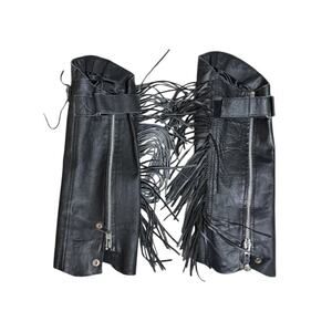 Genuine Leather Women's Black Fringed Hot Leather Short Chaps w/ Conchos